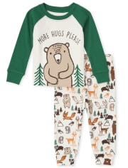 Pijama de algodón de ajuste ceñido con abrazo de oso para bebés y niños pequeños