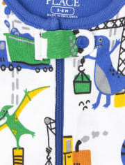 Pijamas de una pieza de algodón ajustados con dinosaurio de construcción para bebés y niños pequeños