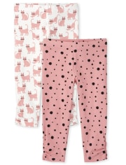 Toddler Girls Patchwork And Dot Print Knit Leggings 2-Pack