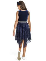Girls Sequin Velour Hanky Hem Dress