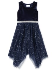 Girls Sequin Velour Hanky Hem Dress
