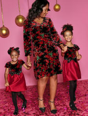 Girls Mommy And Me Floral Velour Dress