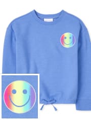 Top de polar con lazo en la parte delantera para niñas con diseño de arcoíris