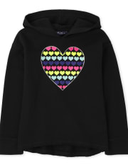 Girls Rainbow Heart Fleece Hoodie