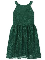 Girls Lace High Neck Dress