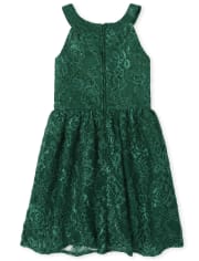 Girls Lace High Neck Dress