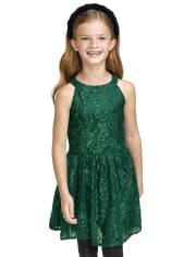 Girls Lace High Neck Dress
