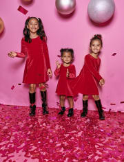 Girls Velour Cut Out Everyday Dress