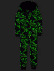 Boys Glow Dino Fleece One Piece Pajamas