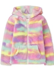 Girls Tie Dye Sherpa Zip Up Hoodie