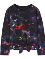 Girls Print Fleece Tie Front Sweatshirt