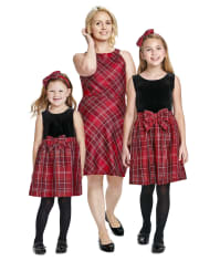 Womens Mommy And Me Plaid High Neck Dress