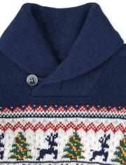 Suéter navideño con cuello chal de Fairisle para niños pequeños