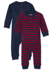 Pack de 2 mamelucos térmicos a rayas para bebé niño
