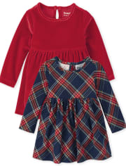 Lot de 2 robes body à carreaux pour bébé fille