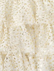 Baby Girls Foil Leopard Velour Knit To Woven Dress
