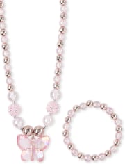 Girls Butterfly Beaded Necklace And Bracelet Set