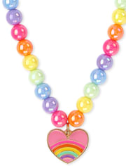 Girls Rainbow Heart Beaded Necklace And Bracelet Set