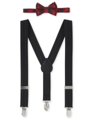 Toddler Boys Buffalo Plaid Bow Tie And Suspenders Set