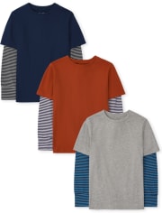 Boys Striped 2 In 1 Top 3-Pack