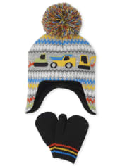 Toddler Boys Truck Hat And Mittens Set