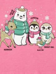 Camiseta con estampado de animales de invierno para niñas pequeñas