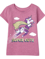 Camiseta con estampado de superunicornio para niñas pequeñas