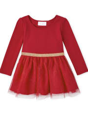 Baby And Toddler Girls Glitter Knit To Woven Dress