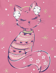 Girls Winter Cat Graphic Tee