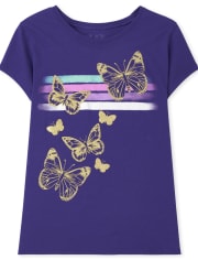 Camiseta con gráfico de mariposa para niñas