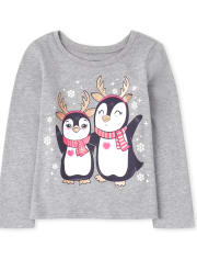 T-shirt graphique pingouin pour bébés et petites filles