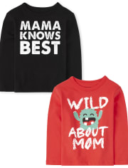 Paquete de 2 camisetas con estampado de mamá para niños pequeños