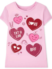 The Children's Place Girls Valentine's Day Love Graphic Tee (Tiara Pink)