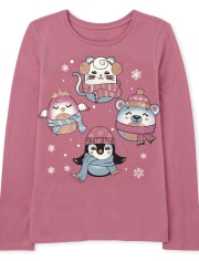 Girls Winter Animals Graphic Tee