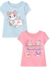 Baby And Toddler Girls Cat Graphic Tee 2-Pack