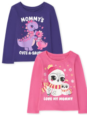 Paquete de 2 camisetas con estampado de mamá para niñas pequeñas
