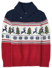 Suéter de cuello chal de fairisle navideño para niños