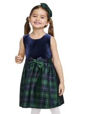 Toddler Girls Plaid Velour Knit To Woven Dress