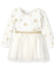 Baby And Toddler Girls Snowflake Velour Knit To Woven Dress