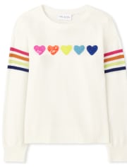 Girls Sequin Rainbow Heart Sweater