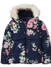 Girls Floral Puffer Jacket
