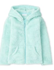 Girls Glitter Sherpa Zip Up Hoodie