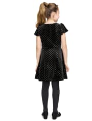Girls Glitter Dot Velour Dress