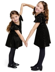 Girls Glitter Dot Velour Dress