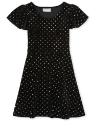 Girls Glitter Dot Velour Dress