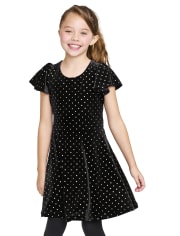 Girls Glitter Dot Velour Dress