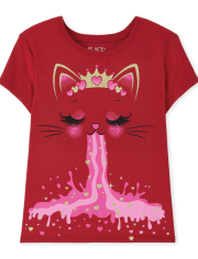 Girl's Valentine's Day Cat Graphic Tee
