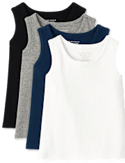 Paquete de 4 camisetas sin mangas de canalé para bebés y niñas pequeñas