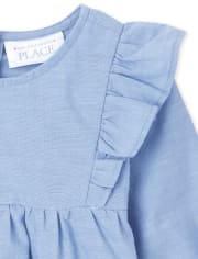 Toddler Girls Floral Ruffle Chambray 2-Piece Set