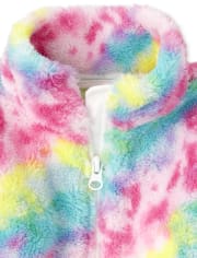 Chaqueta con cremallera Sherpa y teñido anudado arcoíris para bebés y niñas pequeñas